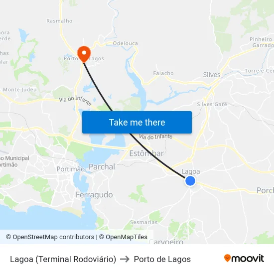 Lagoa (Terminal Rodoviário) to Porto de Lagos map