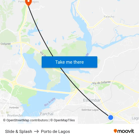 Slide & Splash to Porto de Lagos map