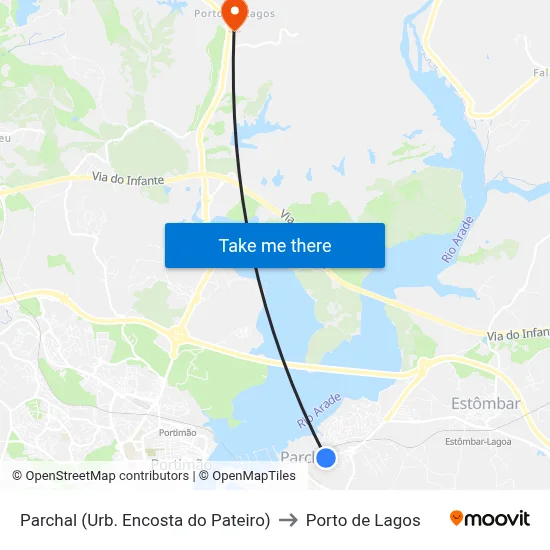 Parchal (Urb. Encosta do Pateiro) to Porto de Lagos map