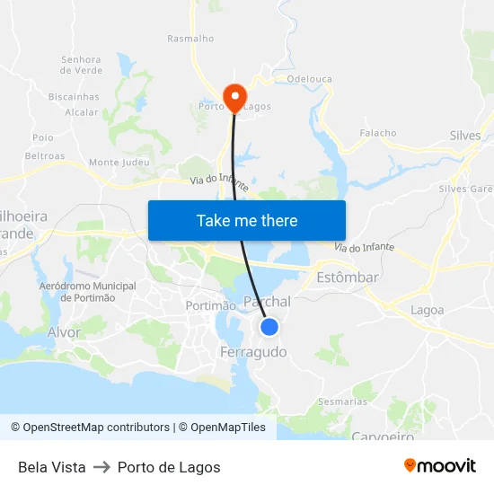 Bela Vista to Porto de Lagos map