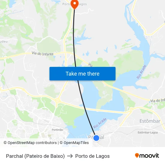 Parchal (Pateiro de Baixo) to Porto de Lagos map