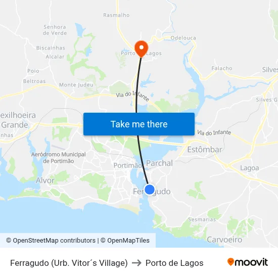 Ferragudo (Urb. Vitor´s Village) to Porto de Lagos map