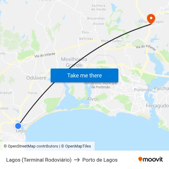 Lagos (Terminal Rodoviário) to Porto de Lagos map