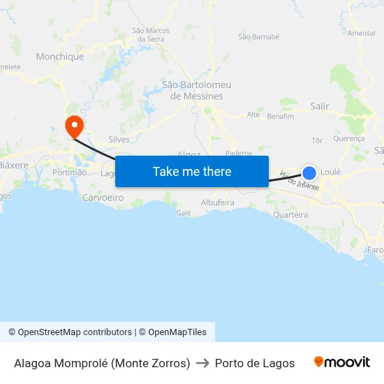 Alagoa Momprolé (Monte Zorros) to Porto de Lagos map