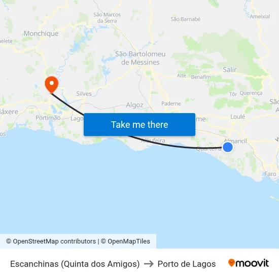 Escanchinas (Quinta dos Amigos) to Porto de Lagos map