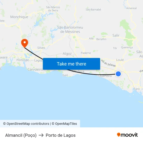 Almancil (Poço) to Porto de Lagos map