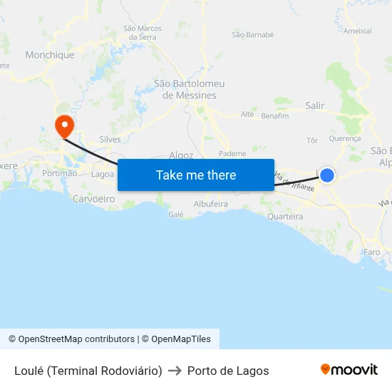Loulé (Terminal Rodoviário) to Porto de Lagos map