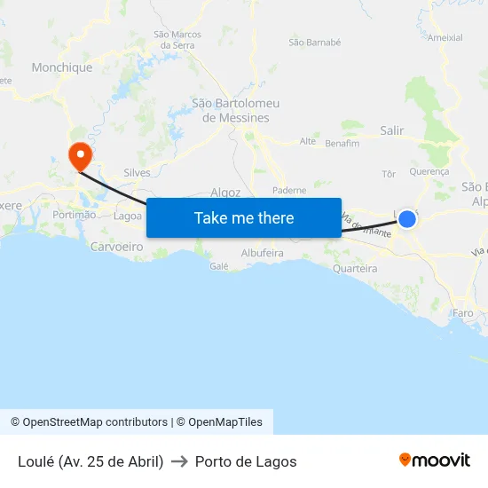 Loulé (Av. 25 de Abril) to Porto de Lagos map