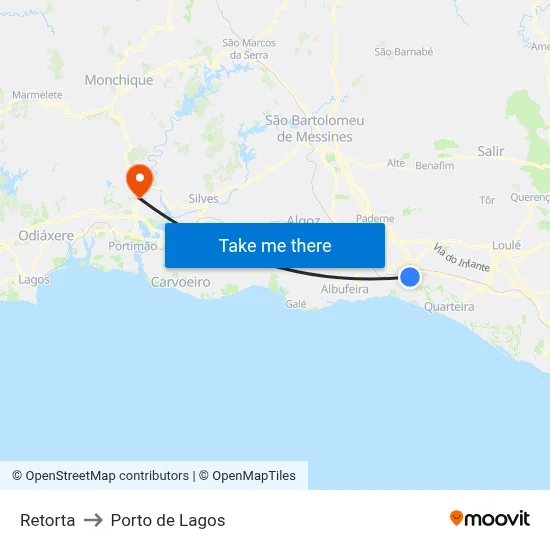 Retorta to Porto de Lagos map