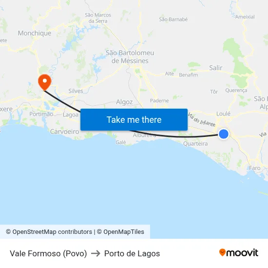 Vale Formoso (Povo) to Porto de Lagos map