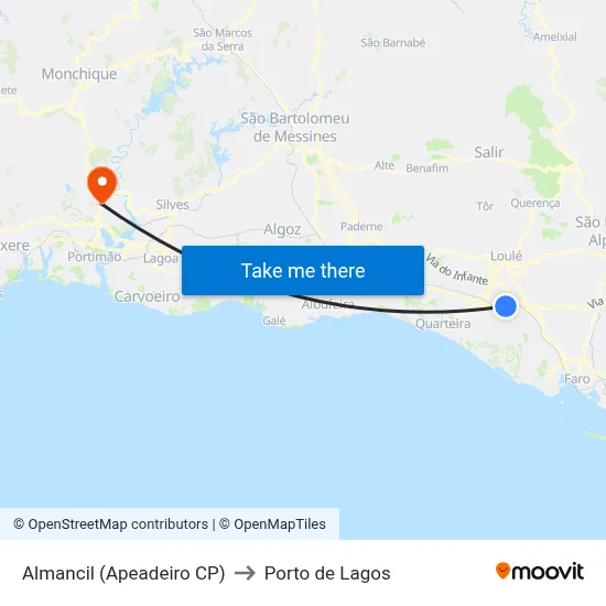 Almancil (Apeadeiro CP) to Porto de Lagos map