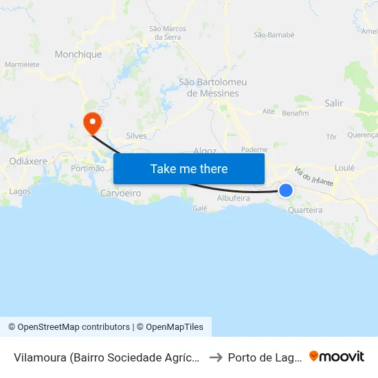 Vilamoura (Bairro Sociedade Agrícola) to Porto de Lagos map
