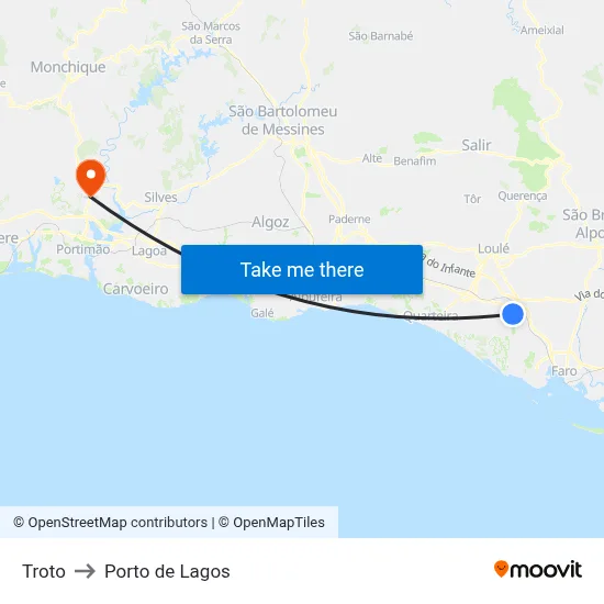 Troto to Porto de Lagos map