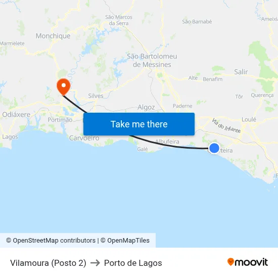 Vilamoura (Posto 2) to Porto de Lagos map