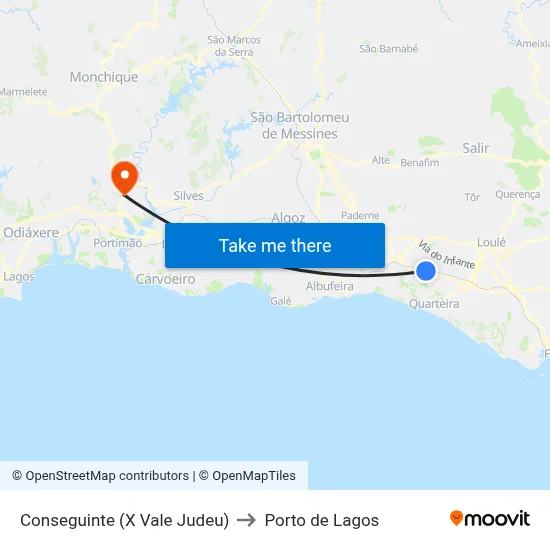 Conseguinte (X Vale Judeu) to Porto de Lagos map
