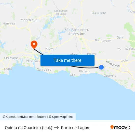 Quinta da Quarteira (Lick) to Porto de Lagos map