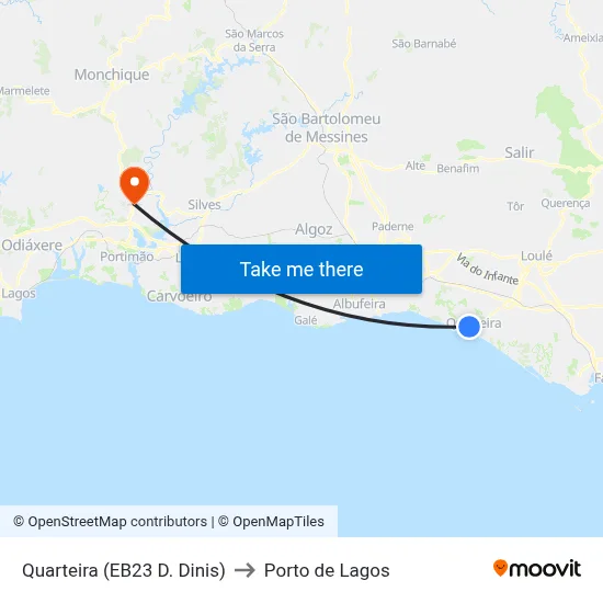 Quarteira (EB23 D. Dinis) to Porto de Lagos map