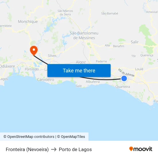 Fronteira (Nevoeira) to Porto de Lagos map