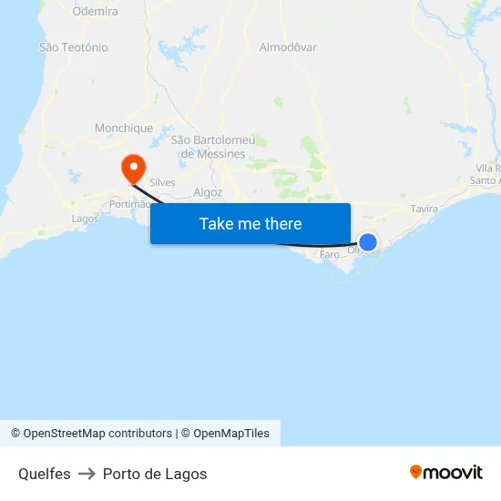 Quelfes to Porto de Lagos map