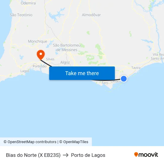 Bias do Norte (X EB23S) to Porto de Lagos map