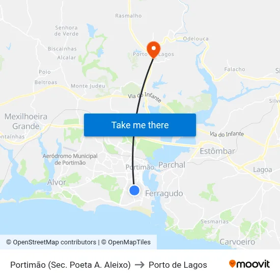 Portimão (Sec. Poeta A. Aleixo) to Porto de Lagos map