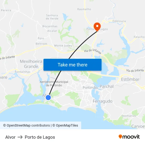 Alvor to Porto de Lagos map