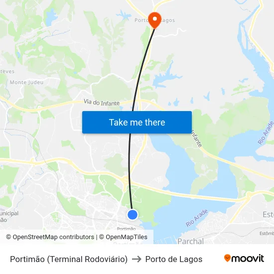 Portimão (Terminal Rodoviário) to Porto de Lagos map