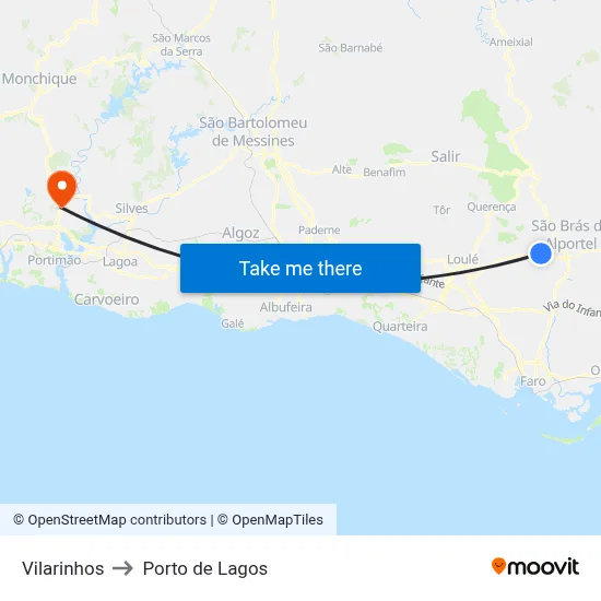 Vilarinhos to Porto de Lagos map