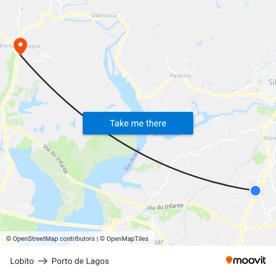 Lobito to Porto de Lagos map