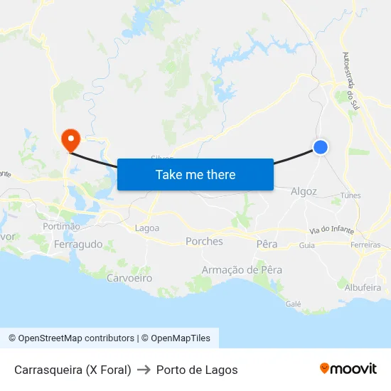 Carrasqueira (X Foral) to Porto de Lagos map