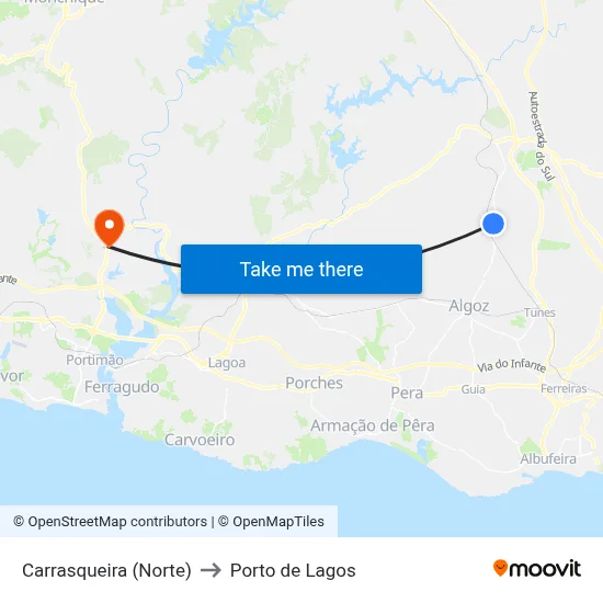 Carrasqueira (Norte) to Porto de Lagos map