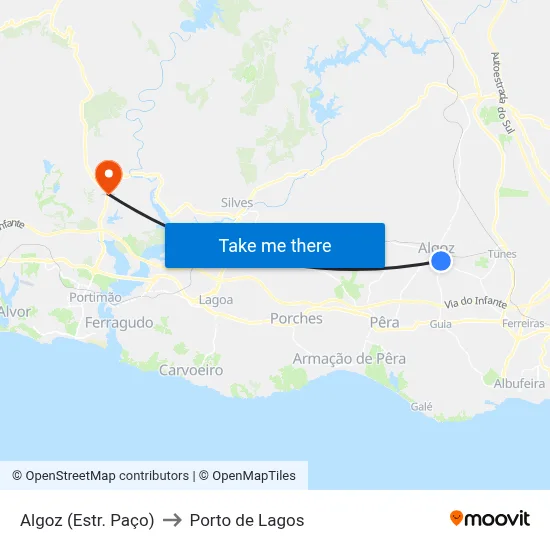 Algoz (Estr. Paço) to Porto de Lagos map