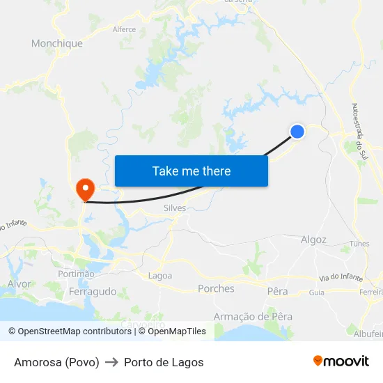 Amorosa (Povo) to Porto de Lagos map