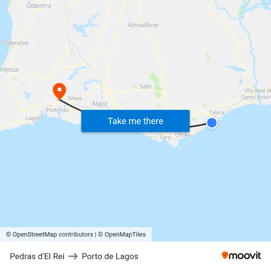 Pedras d'El Rei to Porto de Lagos map