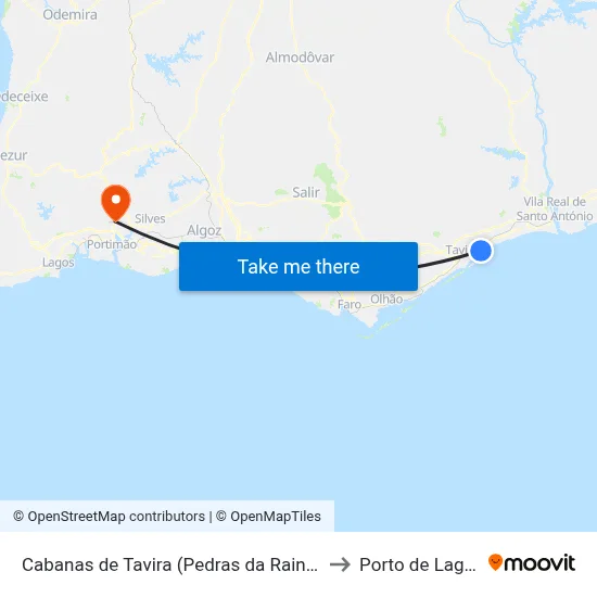 Cabanas de Tavira (Pedras da Rainha) to Porto de Lagos map