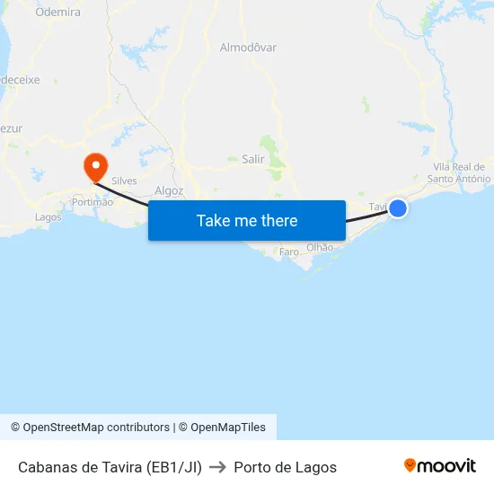 Cabanas de Tavira (EB1/JI) to Porto de Lagos map