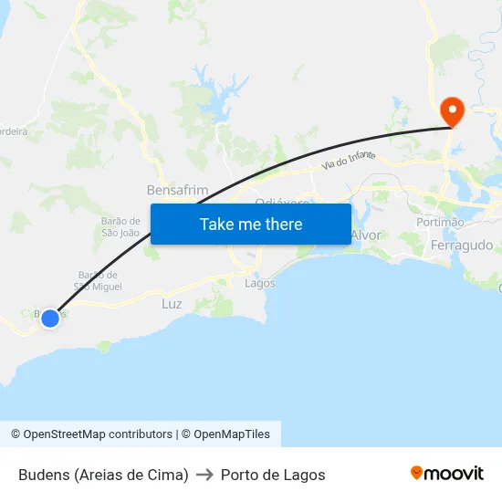 Budens (Areias de Cima) to Porto de Lagos map
