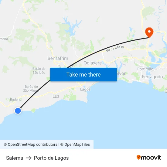 Salema to Porto de Lagos map