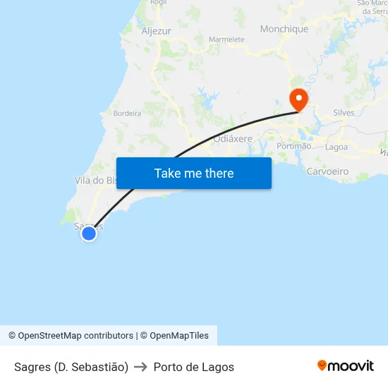 Sagres (D. Sebastião) to Porto de Lagos map