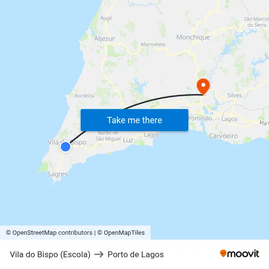 Vila do Bispo (Escola) to Porto de Lagos map
