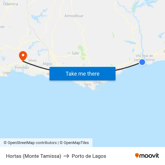 Hortas (Monte Tamissa) to Porto de Lagos map