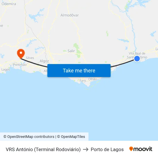 VRS António (Terminal Rodoviário) to Porto de Lagos map