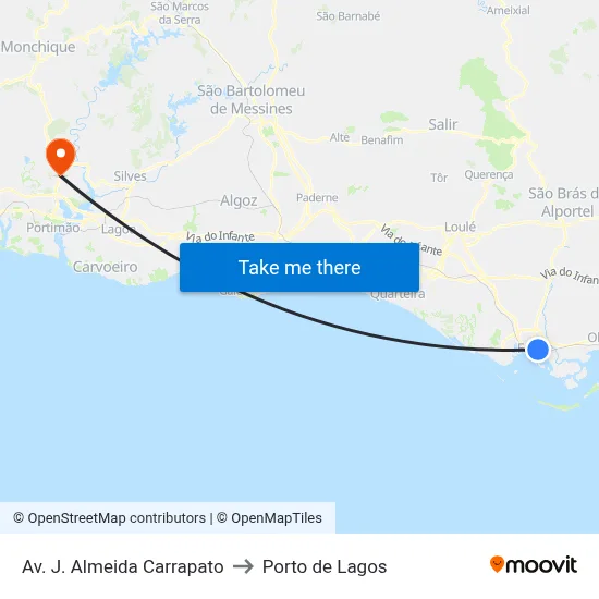Av. J. Almeida Carrapato to Porto de Lagos map