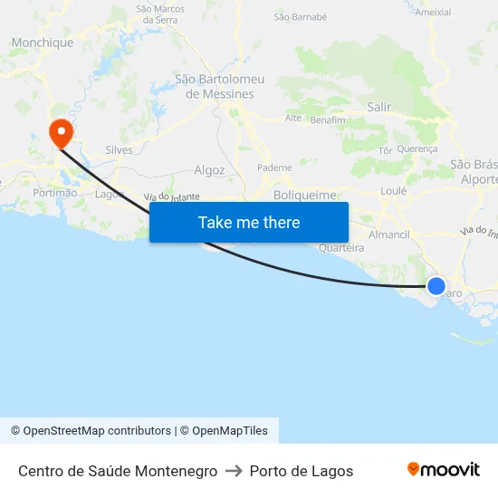 Centro de Saúde Montenegro to Porto de Lagos map