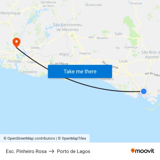 Esc. Pinheiro Rosa to Porto de Lagos map