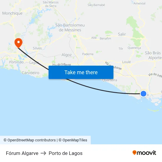 Fórum Algarve to Porto de Lagos map