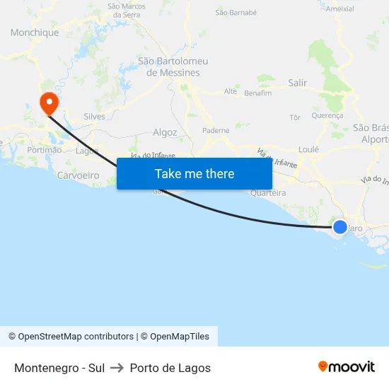 Montenegro - Sul to Porto de Lagos map