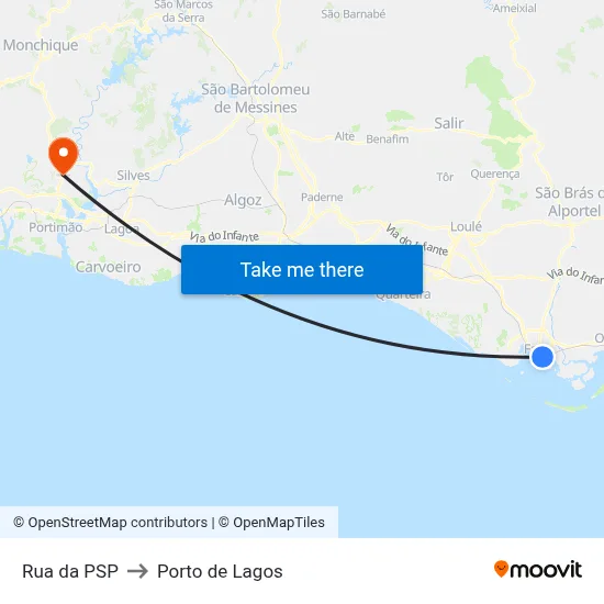 Rua da PSP to Porto de Lagos map