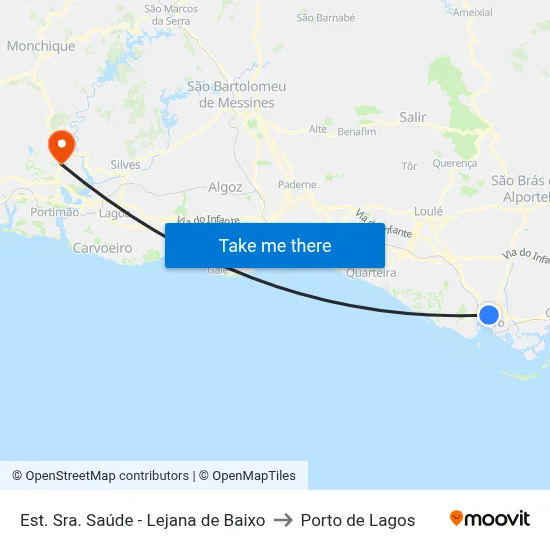Est. Sra. Saúde - Lejana de Baixo to Porto de Lagos map