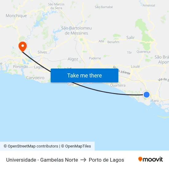 Universidade - Gambelas Norte to Porto de Lagos map